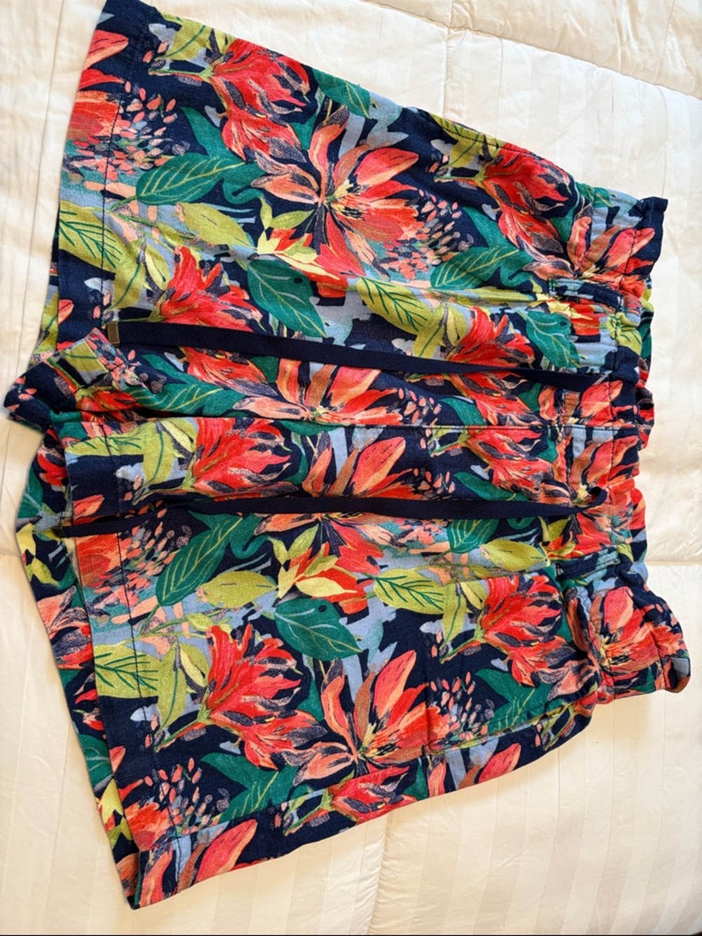 St. John's Bay Navy Floral Elastic Waist Shorts with Coral & Green Accents